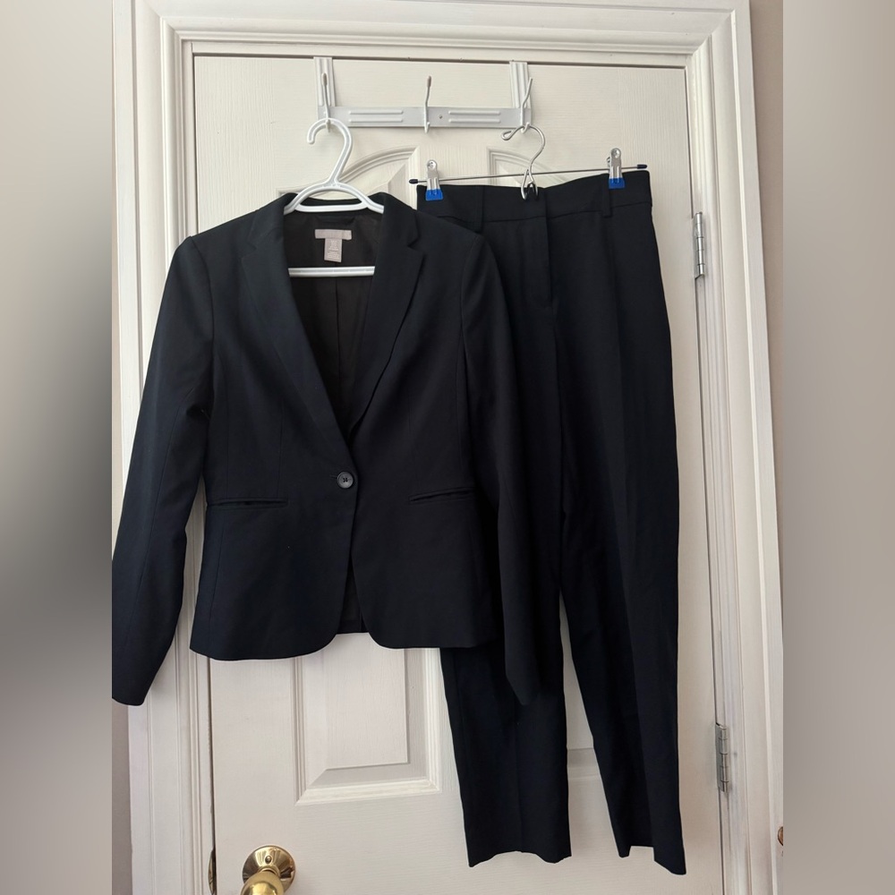 H&M Navy Blue Blazer Trousers Size XS and Pants Size 2 Suit Matching Set